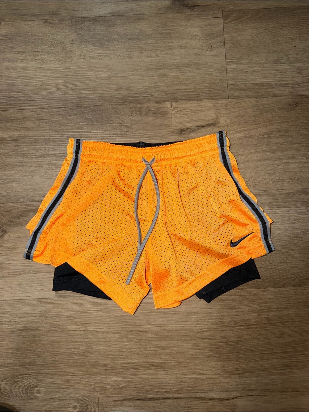 Nike Women's Neon Orange Mesh Athletic Shorts with Black Liner